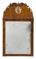 English William  Mary burl walnut veneer looking glass ca 1740