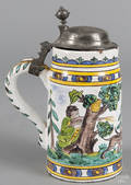 Faience stein with a pewter lid