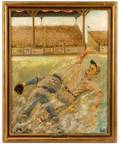 Meyer Mael Baseball Game Oil on Canvas Signed