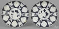 Unusual pair of Japanese blue and white Imari scalloped edge shallow bowls ca 1900