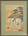 Three Japanese watercolor interior scenes 19th c