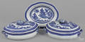 Pair of Chinese export blue and white porcelain Nanking covered vegetables 19th c