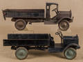 Two Buddy L pressed steel dump trucks