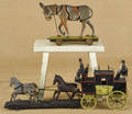 Wood horse drawn pull toy with carriage and figures