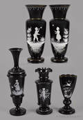 Five Mary Gregory enamel glass vases