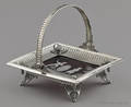 Silver plated basket with Mary Gregory enamel glass panel inset