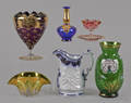 Six pieces of enamel decorated glass