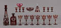 Group of etched ruby flash glass decanters