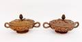 Pair of French Brown Glazed Ceramic Lidded Dishes