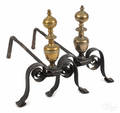 Pair of Continental bell metal and wrought iron andirons late 17th c