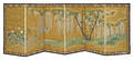 Chinese watercolor sixpanel folding screen 19th c