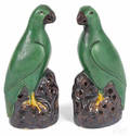 Pair of Chinese Qing dynasty porcelain parrots