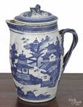 Chinese export porcelain blue and white cider jug and cover 19th c