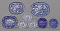 Eight pieces of blue Staffordshire