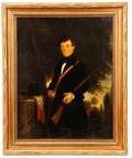 Portrait of Man with Rifle Oil on Canvas 19th C