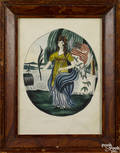 New England watercolor portrait of Liberty inscribed