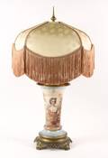 19th 20th C Hand Painted Lamp w Beauty Signed