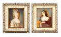 Pair of 19th C Miniature Portraits in Bone Frames