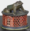 J  E Stevens cast iron Frog and Lattice mechanical bank