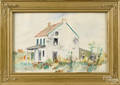 Watercolor landscape with a house