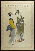 Japanese watercolor of Geisha girls