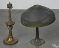 Bronze table lamp with Pittsburgh obverse painted shade