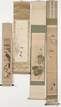 Five Japanese printed and painted scrolls