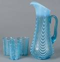 Victorian opalescent water pitcher set