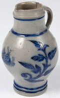 German incised and cobalt decorated stoneware pitcher