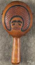 Northwest Coast carved and painted cedar rattle