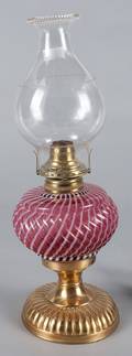 Victorian opalescent cranberry fluid lamp
