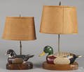 Two contemporary carved and painted duck decoy lamps