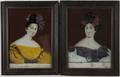 Pair of reverse painted portraits of women