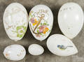 Six painted milk glass Easter eggs