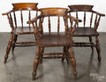 Assembled set of six English yewwood lowback dining chairs