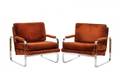 Pair of Modernist Chrome  Brown Velvet Armchairs