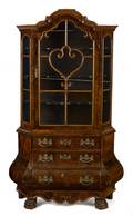 Diminutive Dutch burl veneer china cabinet