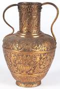 Italian chased and embossed copper armorial vase