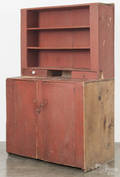 New England painted pine twopart stepback cupboard