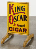 Painted wood and tin trade sign broom holder for  King Oscar Cigars