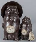 Japanese Shigarakiware folk art Tanuki figural group