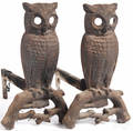 Pair of cast iron owl andirons