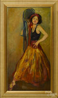 American oil on canvas of a dancing girl