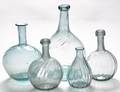 Five blown patternmolded aquamarine glass bottles