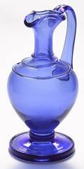 Blown molded cobalt blue glass pitcher