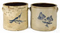 Two cobalt decorated fourgallon stoneware crocks