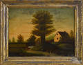 American primitive oil on canvas landscape