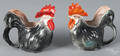 Two Royal Bayreuth porcelain black rooster creamers