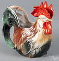 Royal Bayreuth porcelain multicolored rooster water pitcher with a blue mark on base