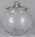 Clear glass  Sawyer Biscuit Company  counter jar